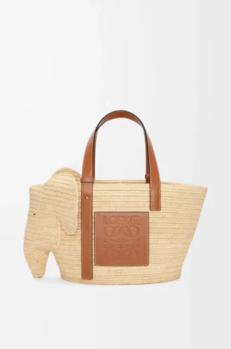 Elephant Basket i raffia och kalvskinn Natur/Tan