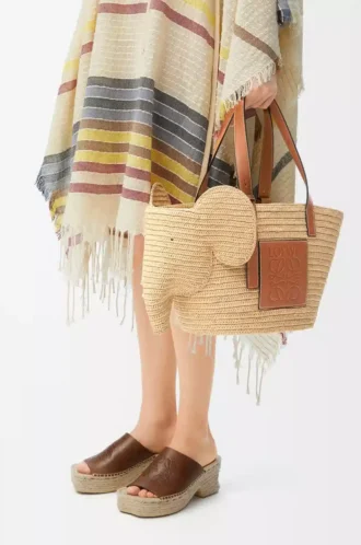 Elephant Basket i raffia och kalvskinn Natur/Tan