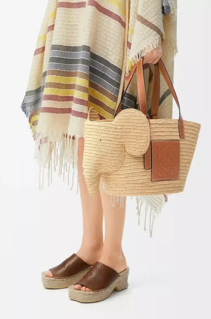Elephant Basket i raffia och kalvskinn Natur/Tan