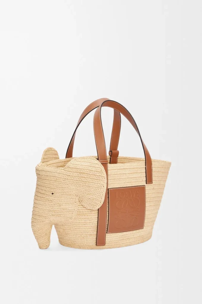 Elephant Basket i raffia och kalvskinn Natur/Tan