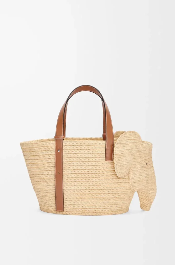 Elephant Basket i raffia och kalvskinn Natur/Tan