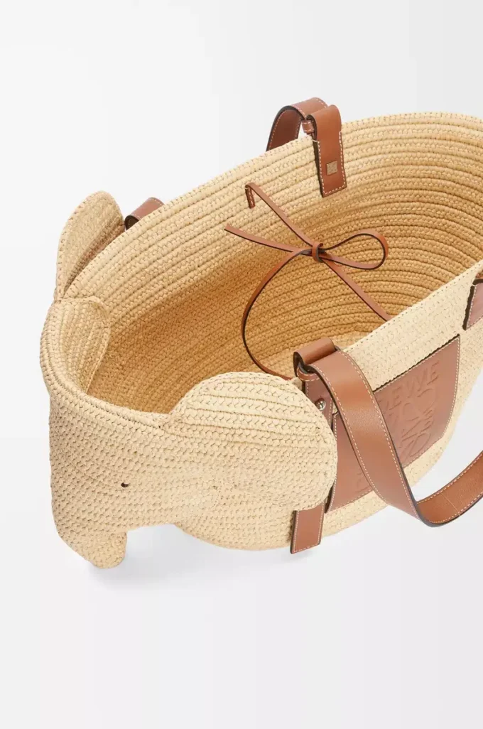 Elephant Basket i raffia och kalvskinn Natur/Tan