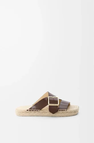Espadrille-sandaler i vegetabiliskt garvat kalvskinn Bruna