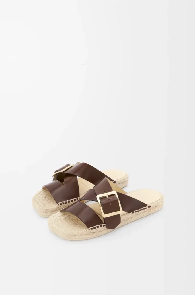 Espadrille-sandaler i vegetabiliskt garvat kalvskinn Bruna