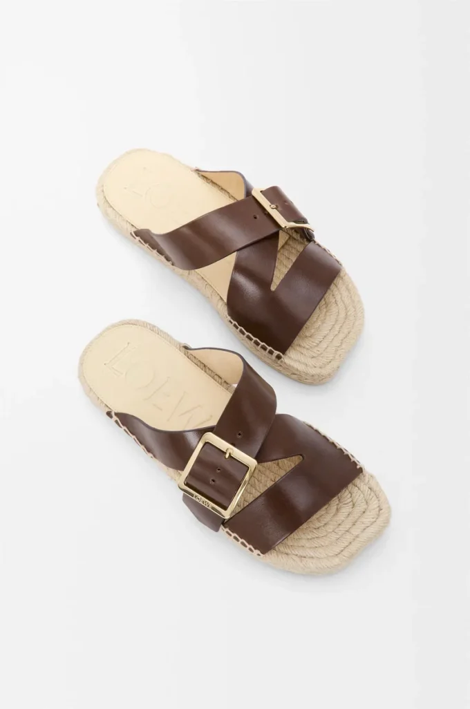 Espadrille-sandaler i vegetabiliskt garvat kalvskinn Bruna