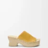 Espadriller med plattform i vegetabiliskt garvat kalvskinn, färg: ockra