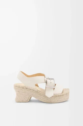 Espadrillesandaler med plattform i mjukt kalvskinn    Vit