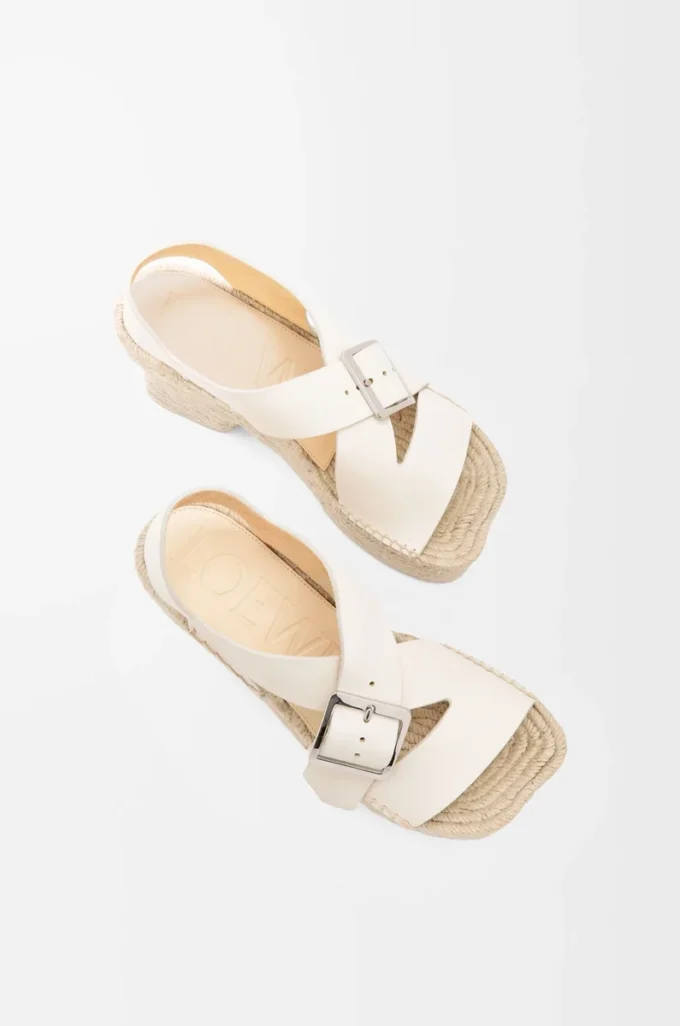 Espadrillesandaler med plattform i mjukt kalvskinn Vit Espadrillesandaler med plattform i mjukt kalvskinn Vit