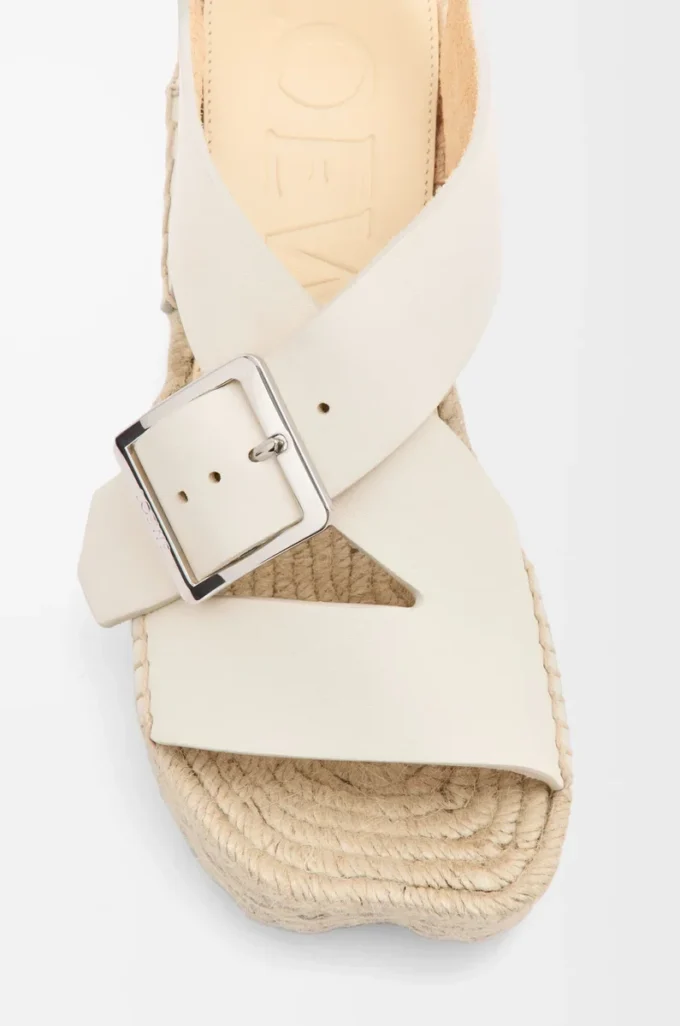 Espadrillesandaler med plattform i mjukt kalvskinn Vit Espadrillesandaler med plattform i mjukt kalvskinn Vit