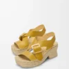 Espadrillesandaler med plattform i vegetabiliskt garvat kalvskinn, ockra