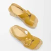 Espadrillesandaler med plattform i vegetabiliskt garvat kalvskinn, ockra
