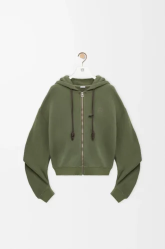 Flamenco-hoodie i bomull och kashmir Khakigrön
