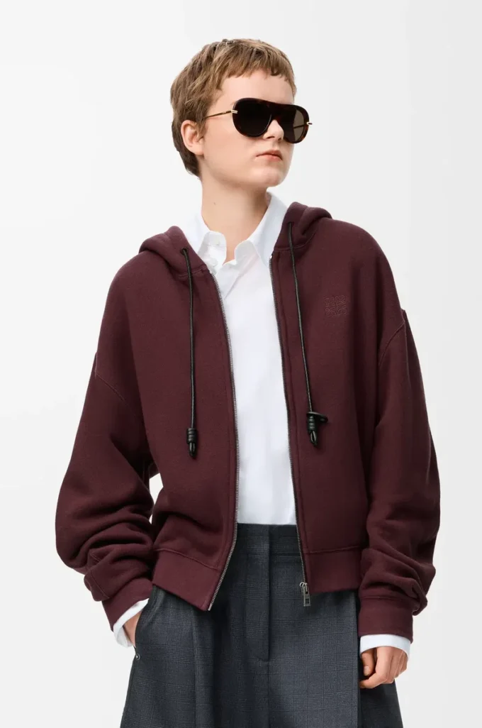 Flamenco-hoodie i bomull och kashmir Mörk burgundy