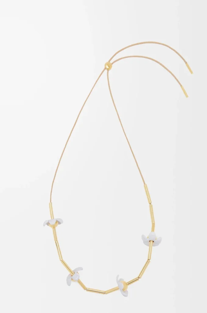Flor-halsband i sterlingsilver och emalj Guld/Vit Flor-halsband i sterlingsilver och emalj Guld/Vit