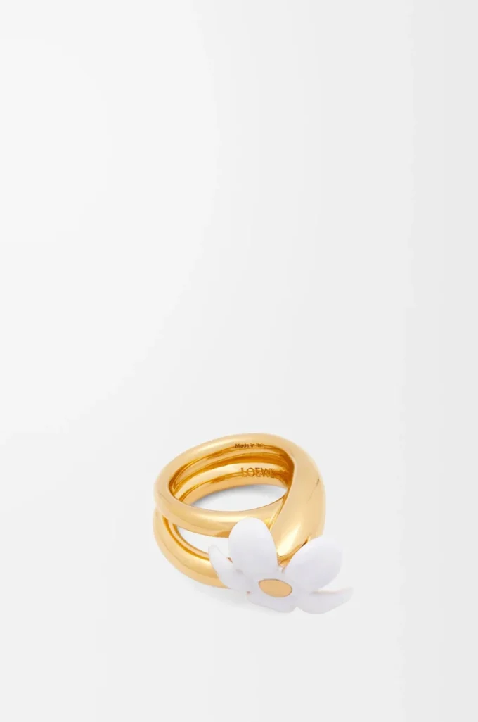 Flor-ring i sterlingsilver och emalj Guld/Vit