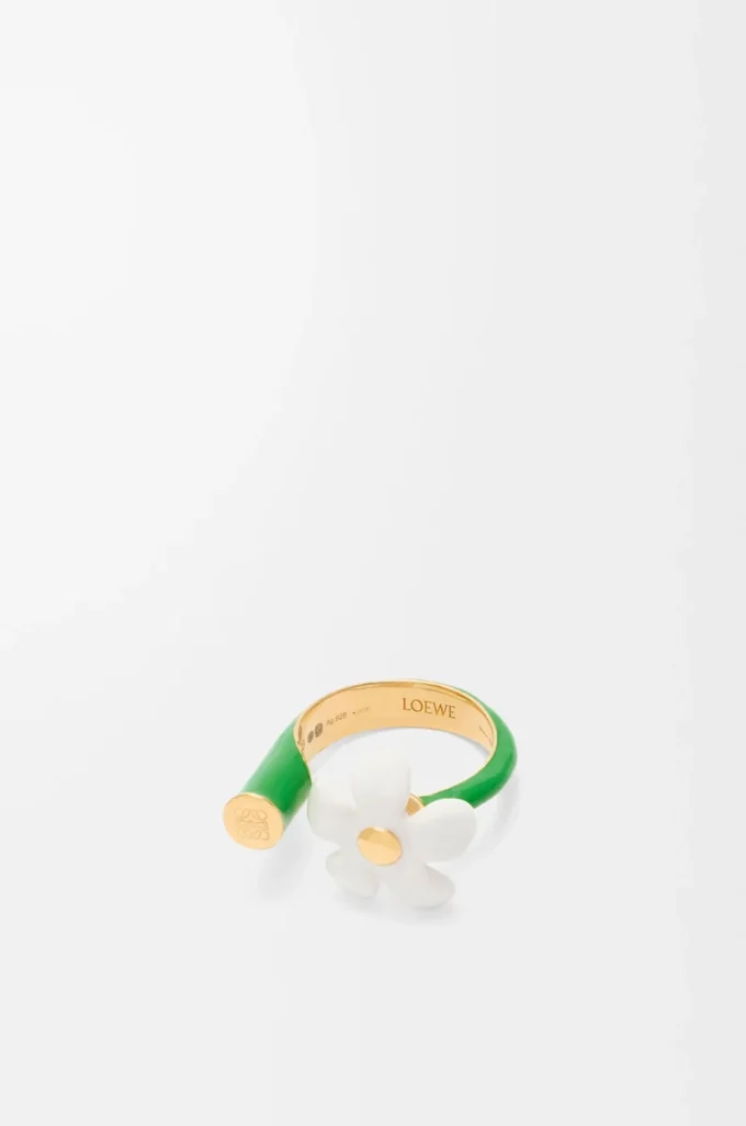 Flor-ring i sterlingsilver och emalj Guld/Vit
