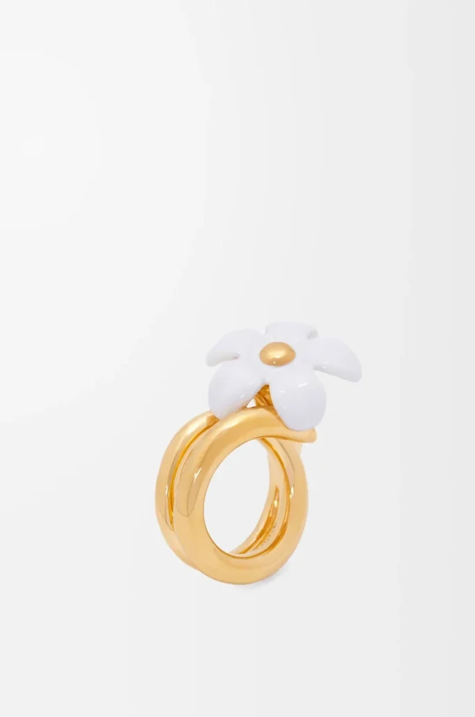 Flor-ring i sterlingsilver och emalj Guld/Vit