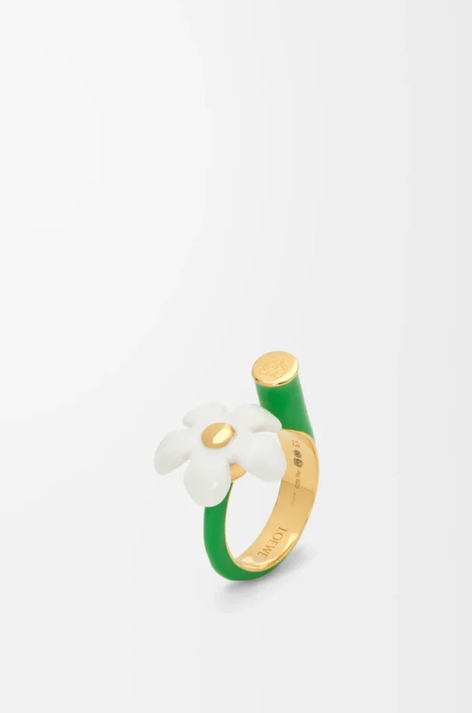 Flor-ring i sterlingsilver och emalj Guld/Vit