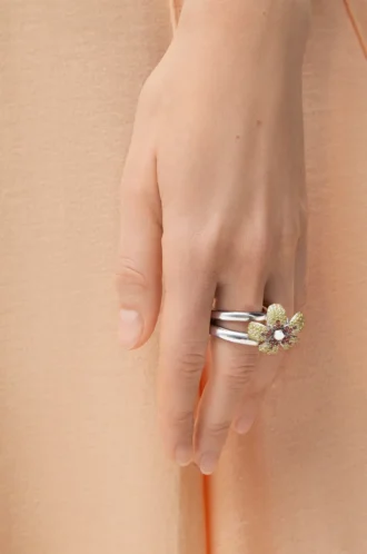 Flor-ring i sterlingsilver och kristaller Gult/Silver Flor-ring i sterlingsilver och kristaller Gult/Silver
