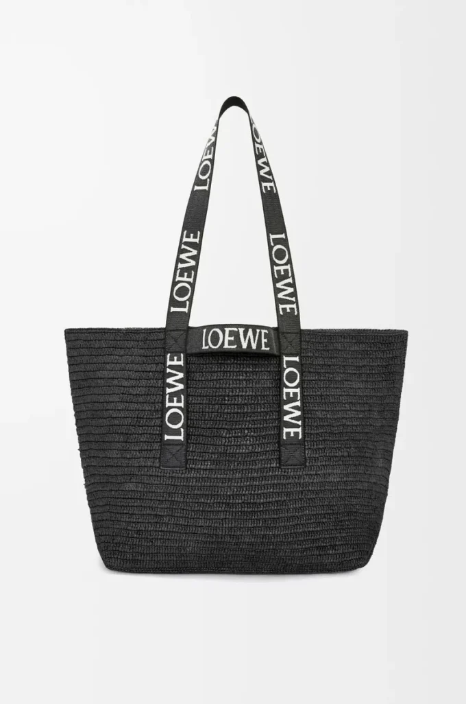 Fold Shopper i raffia Svart