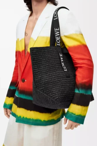 Fold Shopper i raffia Svart