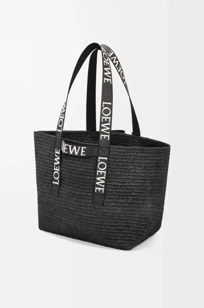 Fold Shopper i raffia Svart