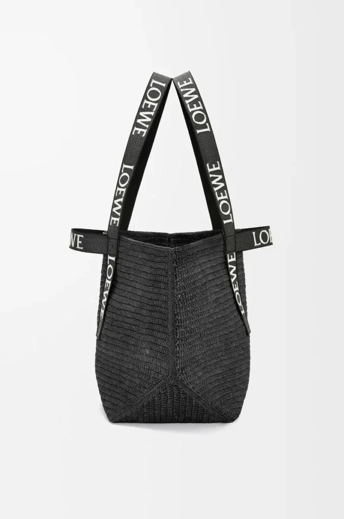 Fold Shopper i raffia Svart