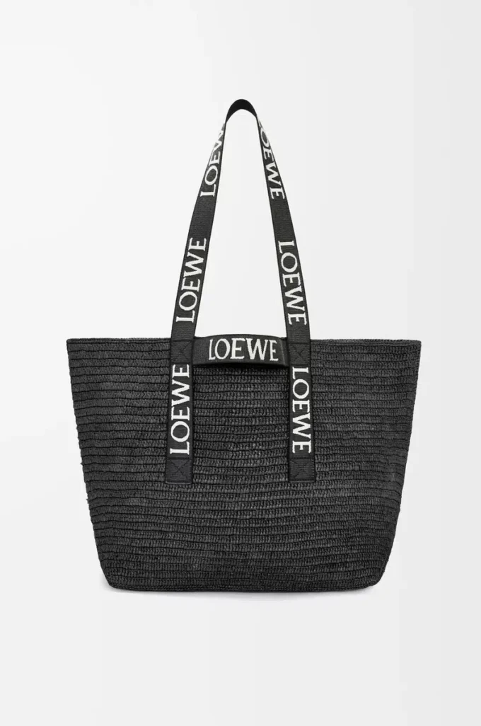 Fold Shopper i raffia Svart