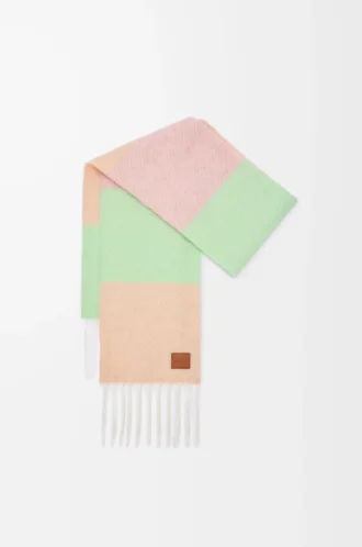 Halsduk i alpacka- och ullblandning Persika/Matcha/Rosa