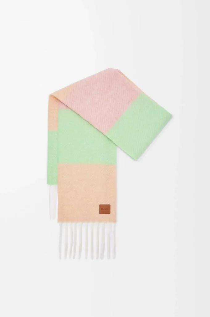 Halsduk i alpacka- och ullblandning Persika/Matcha/Rosa Halsduk i alpacka- och ullblandning Persika/Matcha/Rosa