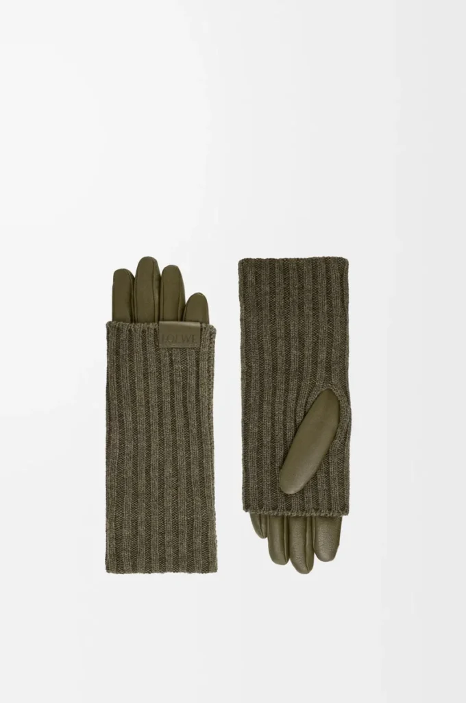 Handskar i kashmir och nappalammskinn Mörk khaki Handskar i kashmir och nappalammskinn Mörk khaki