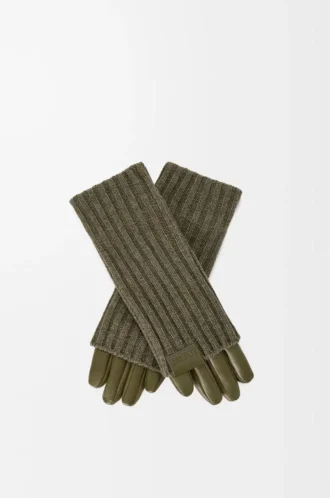 Handskar i kashmir och nappalammskinn Mörk khaki