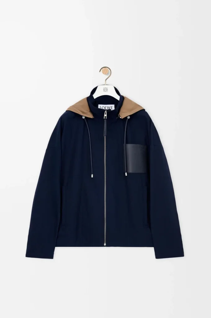 Huvtröja i bomull Navy/Beige Huvtröja i bomull Navy/Beige