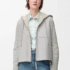 Huvtröja i shearling, ljusgrå melange Huvtröja i shearling, ljusgrå melange
