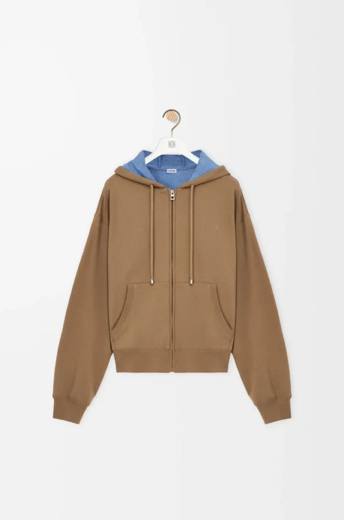 Huvtröja med dragkedja i bomull Beige/Blå