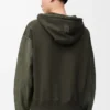 Hybridhoodie i bomull och nappa-lammskinn Khaki Green