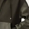 Hybridhoodie i bomull och nappa-lammskinn Khaki Green
