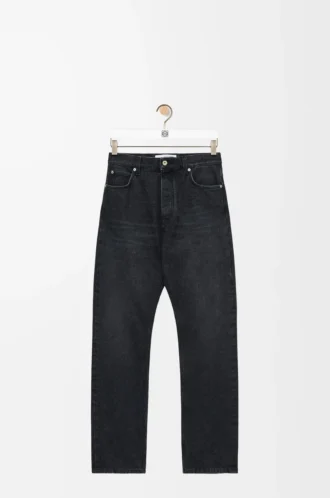 Jeans med raka ben i denim, tvättad svart