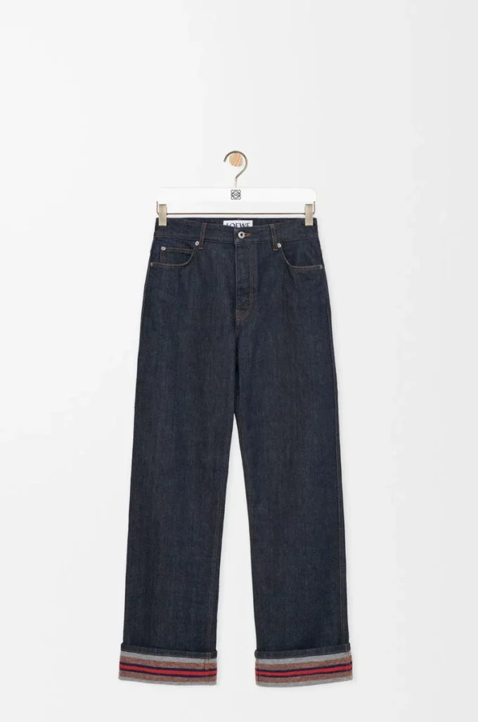 Jeans med uppvikta benslut i denim Rå denim/blå