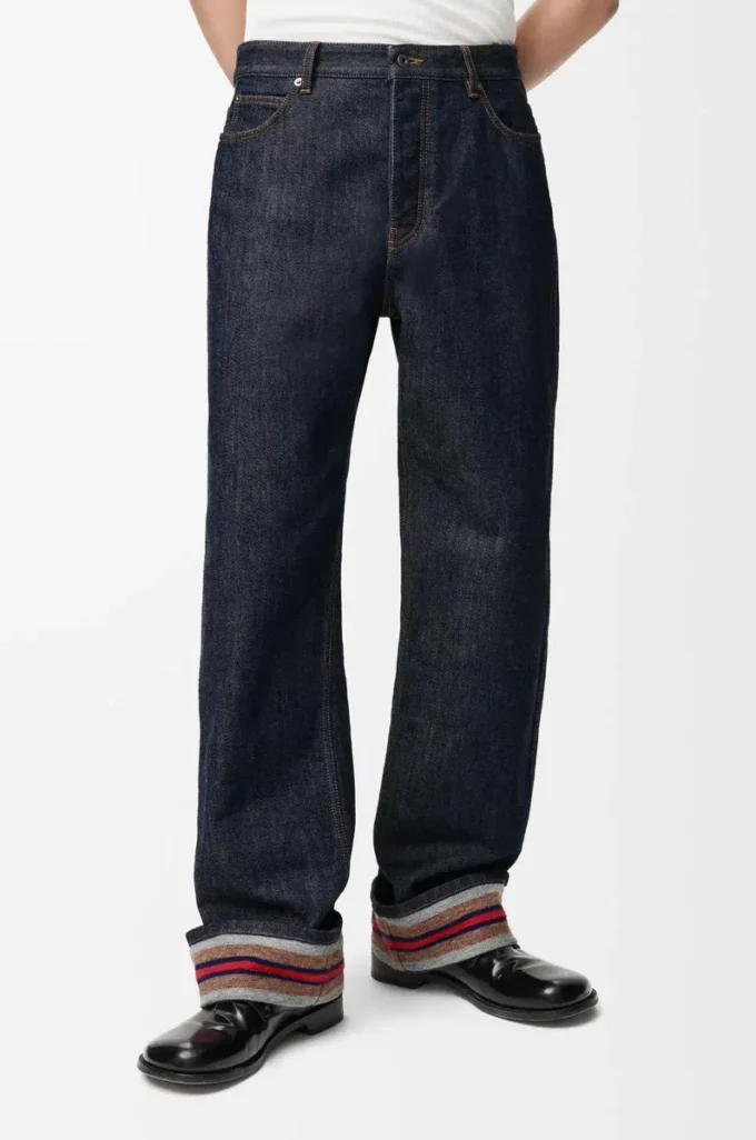Jeans med uppvikta benslut i denim Rå denim/blå