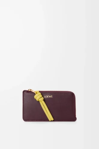 Knot kortplånbok i glänsande nappa kalvskinn Dark Burgundy/Light Citrine