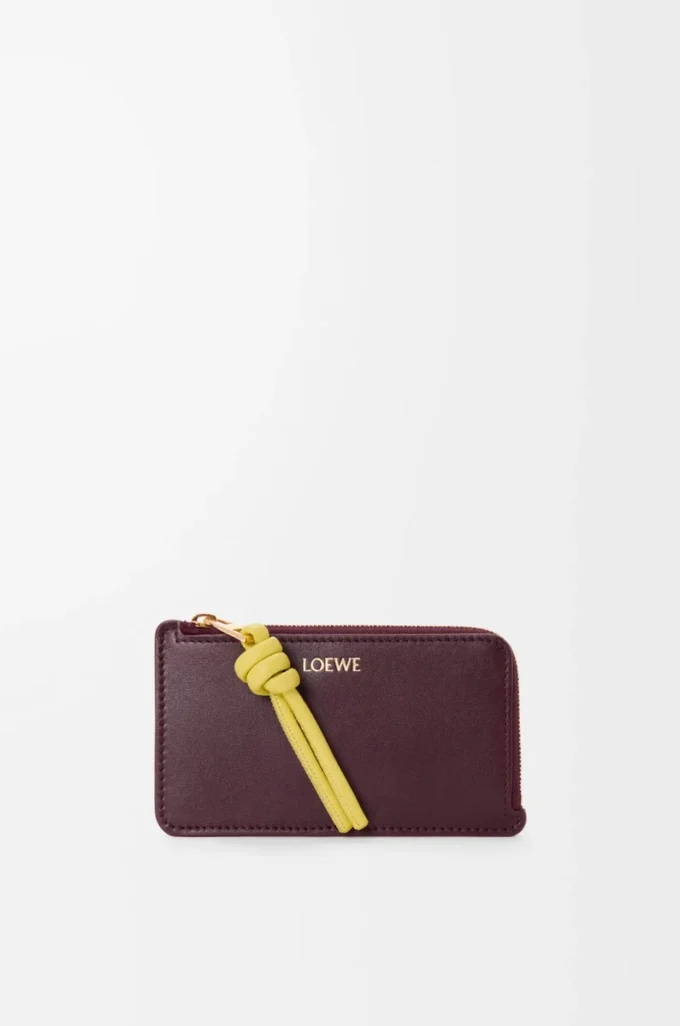 Knot kortplånbok i glänsande nappa kalvskinn Dark Burgundy/Light Citrine