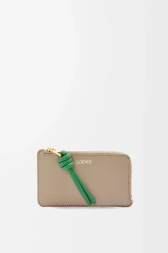 Knot kortplånbok i glänsande nappa kalvskinn Sand/Tropical Green