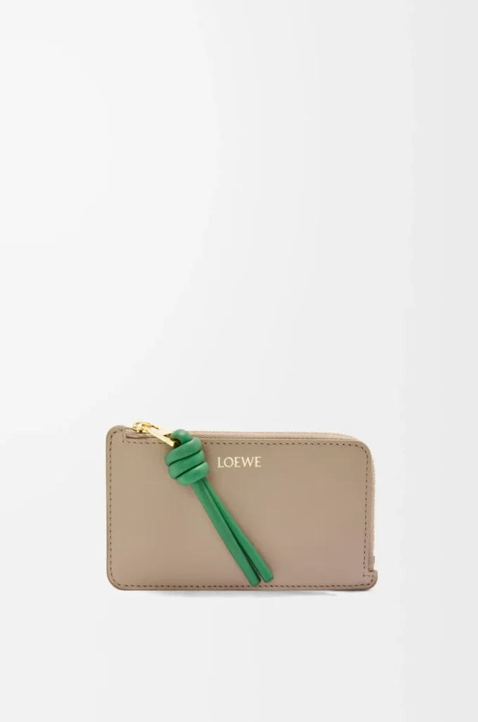 Knot kortplånbok i glänsande nappa kalvskinn Sand/Tropical Green