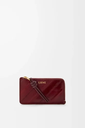 Knot myntkortshållare i ål Dark Burgundy
