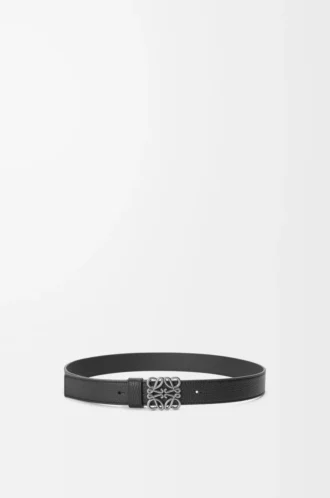 Kraftigt Anagram-bälte i mjukt kornat kalvskinn Svart/Vintage Palladium