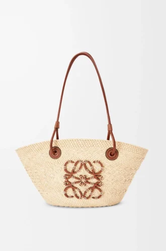 Liten Anagram Basket-väska i iracapalmblad och kalvskinn Natur/Tan