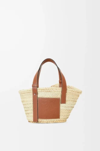 Liten Basket-väska i palmblad och kalvskinn Natur/Tan