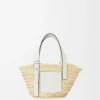 Liten Basket-väska i palmblad och kalvskinn Natur/Vit Liten Basket-väska i palmblad och kalvskinn Natur/Vit