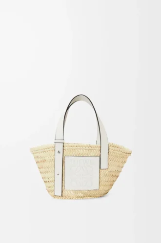 Liten Basket-väska i palmblad och kalvskinn Natur/Vit